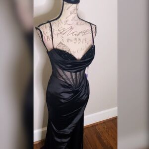 Sexy black corset dress with leg slit